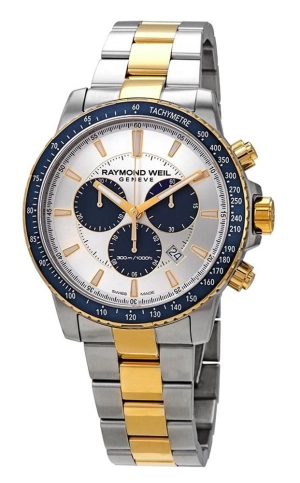 Raymond Weil Tango Chronograph Two Tone Stainless Steel Silver Dial Date Quartz Divers Mens Watch 8570-SP3-65501