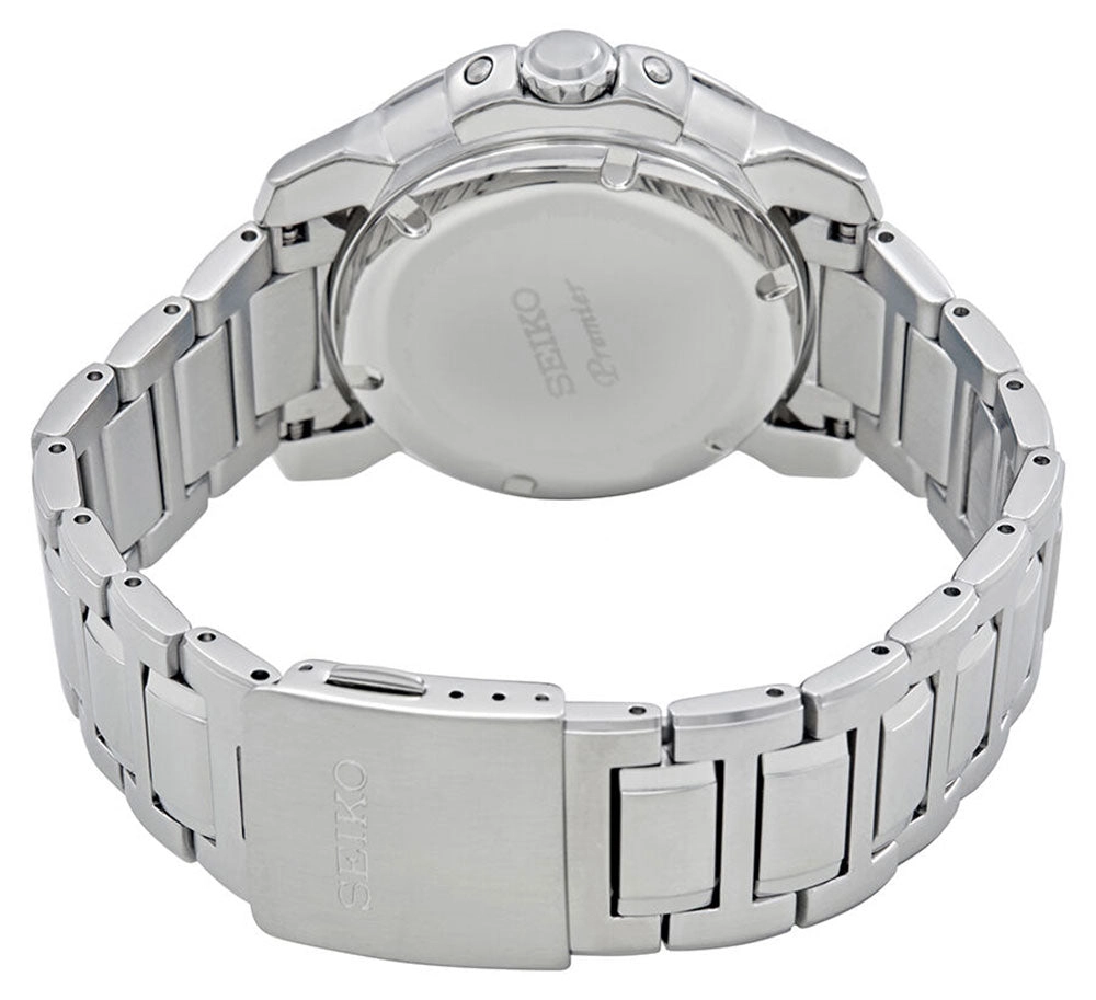Seiko Premier Kinetic Stainless Steel Black Dial Perpetual Calendar Date Mens Watch SNP141P1