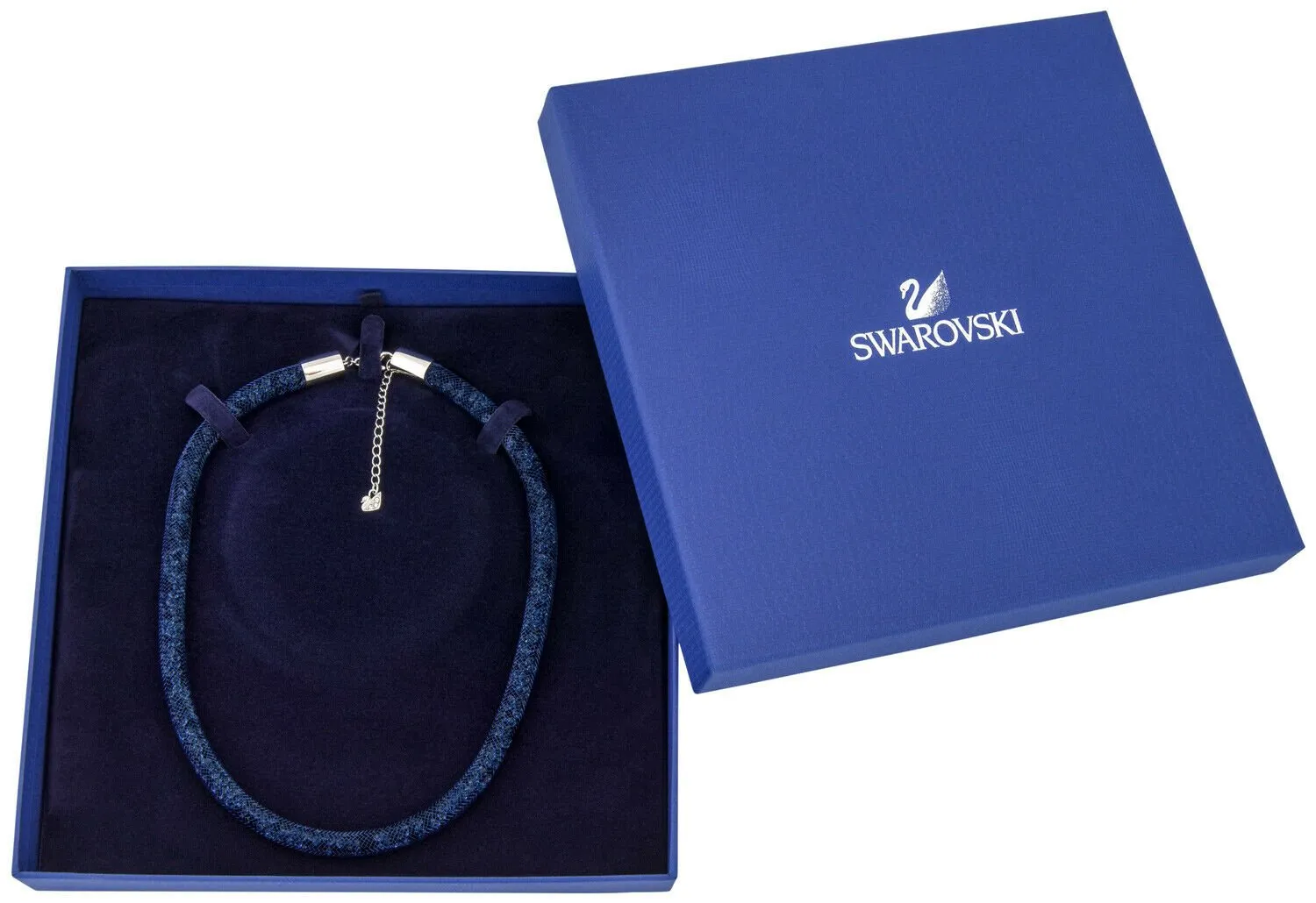 Swarovski Stardust Dark Blue Nylon Fishnet Tube Crystal Necklace for Women 5127503