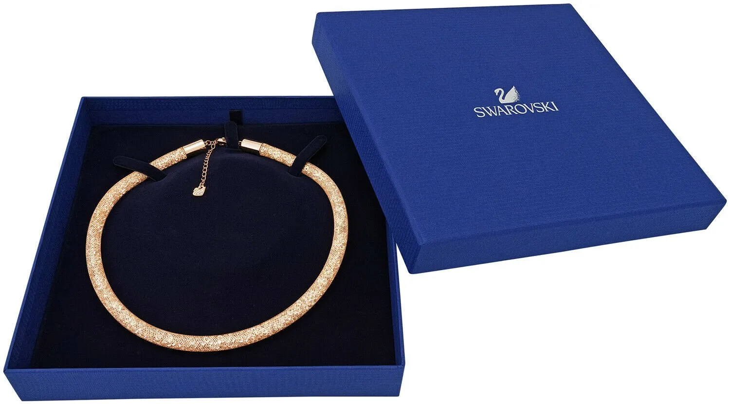 Swarovski Stardust Deluxe Crystal Filled Rose Gold Fishnet Tube Necklace for Women 5171532