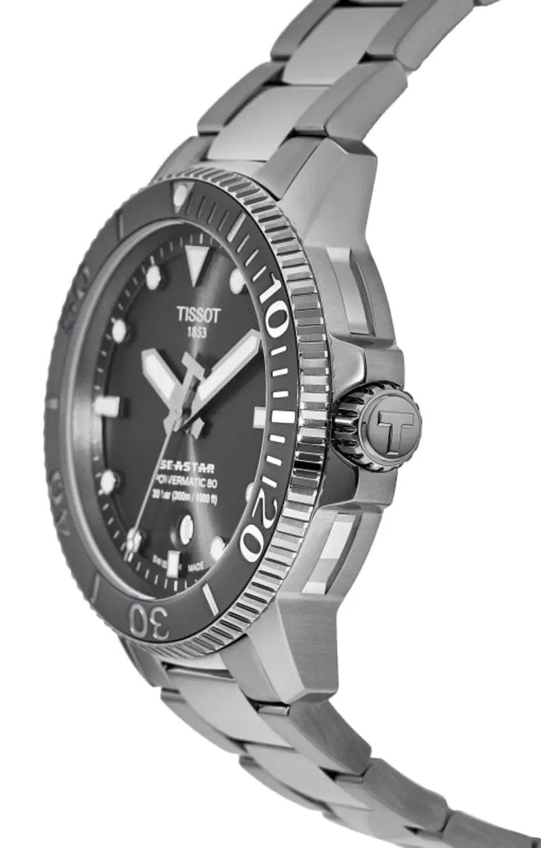 Tissot T-Sport Seastar 1000 Automatic Powermatic 80 Stainless Steel Gray Dial Date Divers Mens Watch T120.407.11.081.01