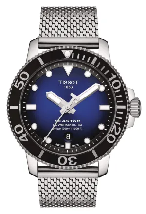 Tissot T-Sport Seastar 1000 Automatic Powermatic 80 Stainless Steel Mesh Blue Dial Date Divers Mens Watch T120.407.11.041.02
