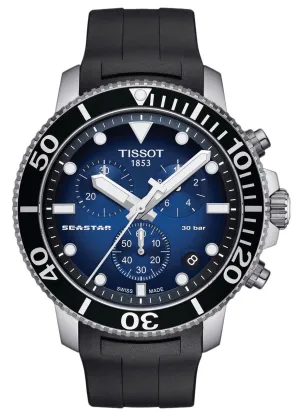 Tissot T-Sport Seastar 1000 Chronograph Stainless Steel Blue Dial Black Rubber Strap Date Divers Quartz Mens Watch T120.417.17.041.00