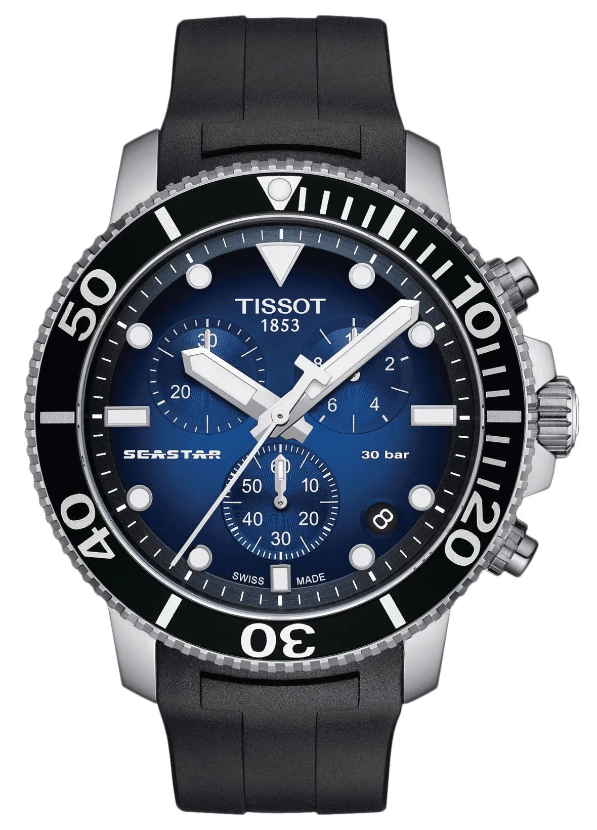 Tissot T-Sport Seastar 1000 Chronograph Stainless Steel Blue Dial Black Rubber Strap Date Divers Quartz Mens Watch T120.417.17.041.00