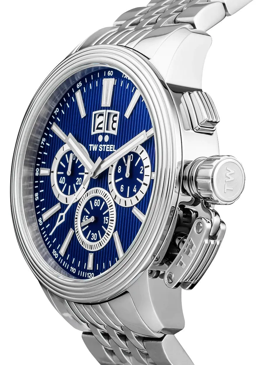 TW Steel CEO Adesso Chronograph Stainless Steel Blue Dial Date Quartz Mens Watch CE7022