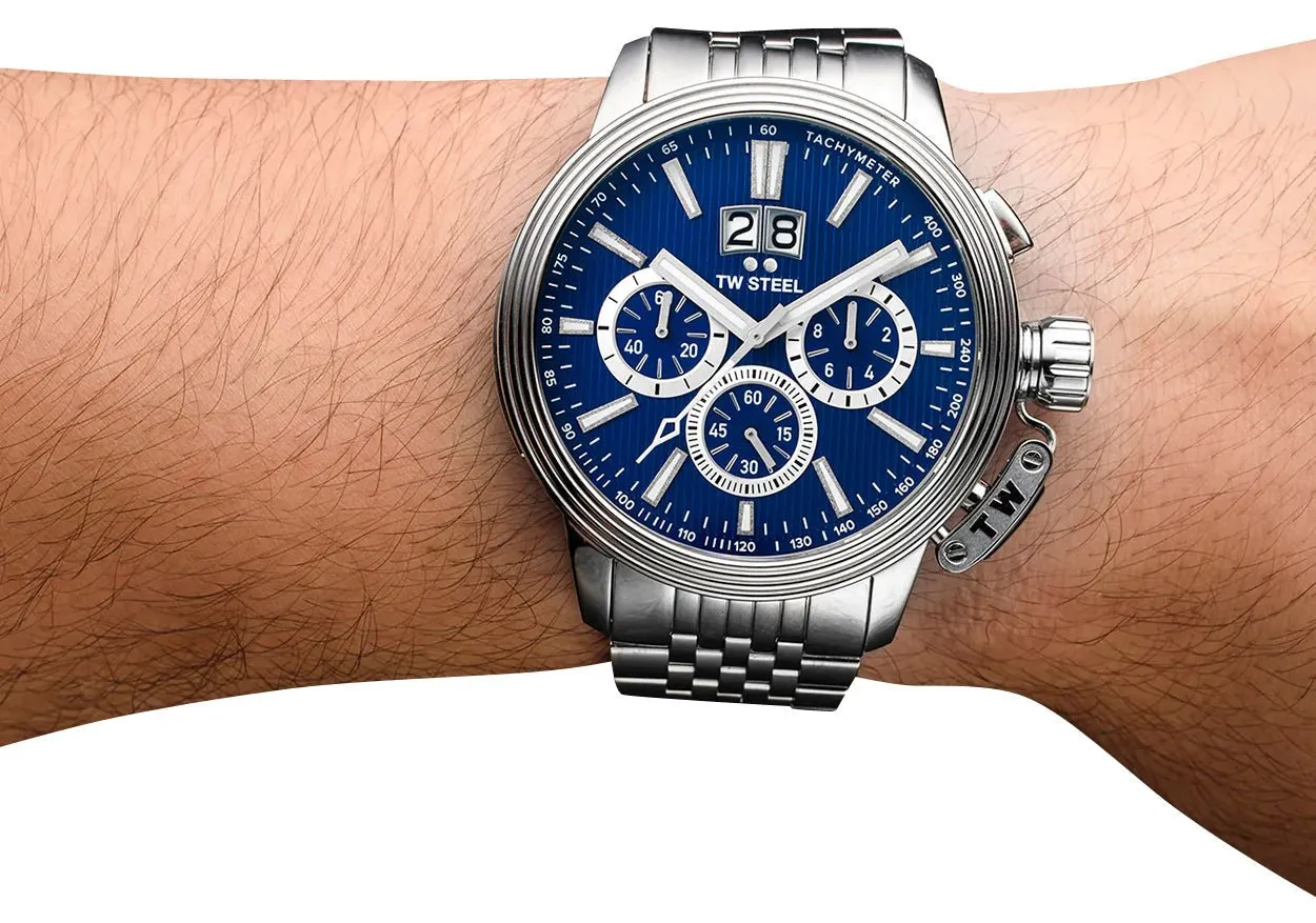 TW Steel CEO Adesso Chronograph Stainless Steel Blue Dial Date Quartz Mens Watch CE7022