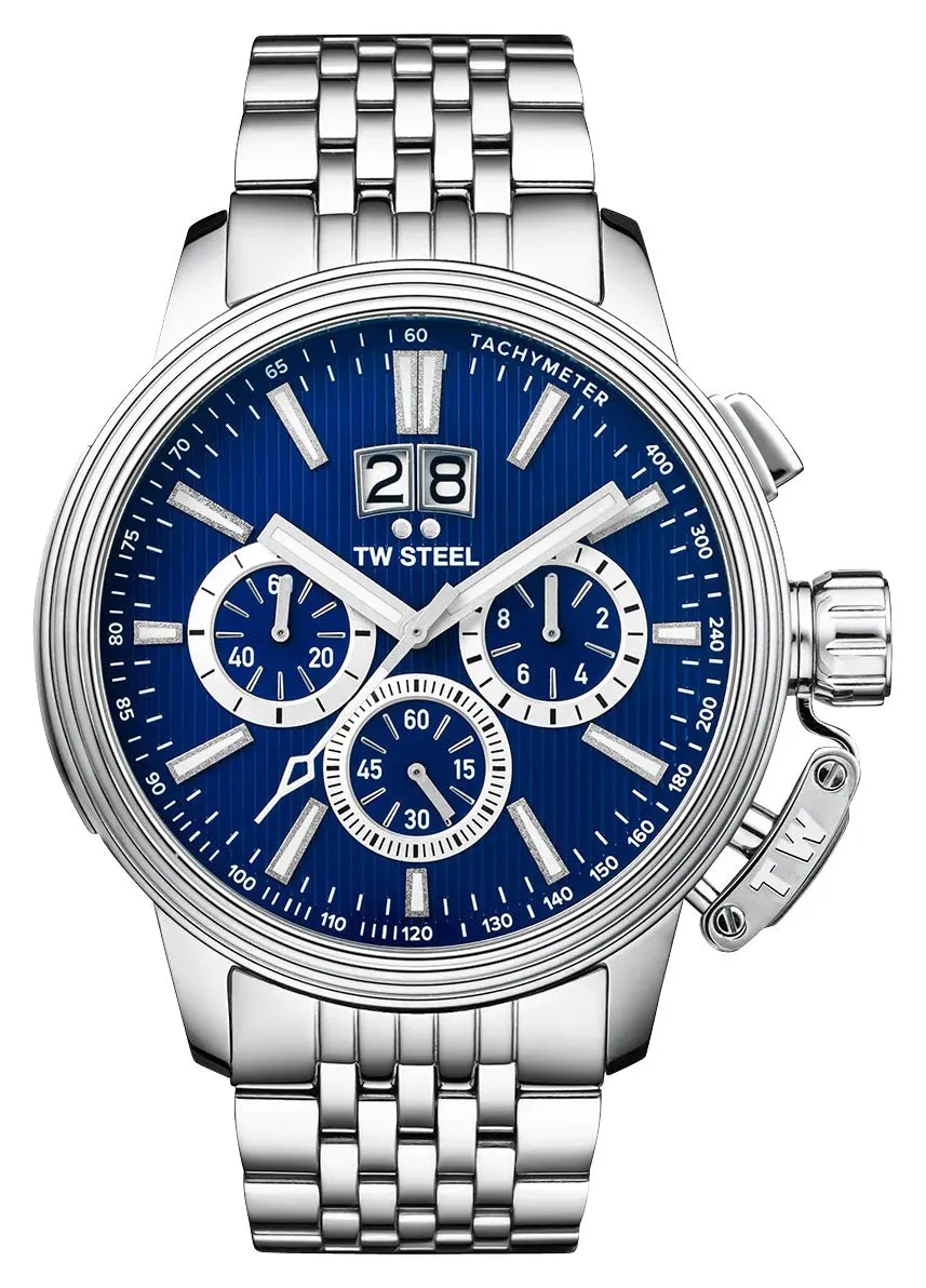 TW Steel CEO Adesso Chronograph Stainless Steel Blue Dial Date Quartz Mens Watch CE7022