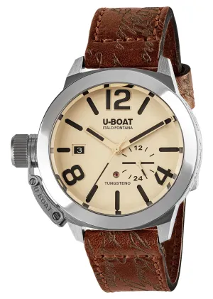 U-Boat Classico Tungsteno Automatic Stainless Steel Beige Dial Brown Leather Strap Date Mens Watch 8892