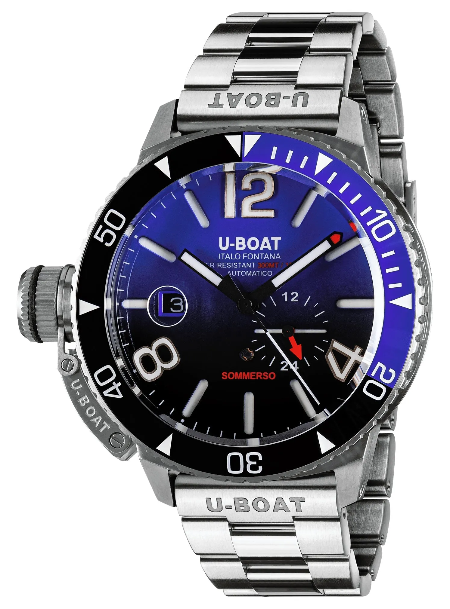 U-Boat Sommerso Automatic Stainless Steel Blue and Black Dial Date Divers Mens Watch 9519/MT