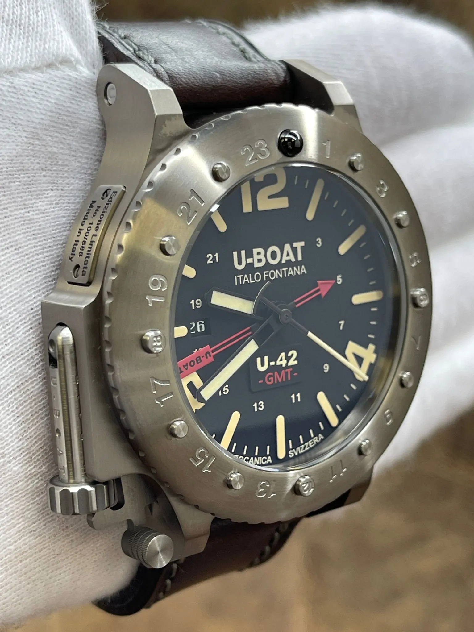U-Boat U-42 GMT Limited Edition 888pcs 8095 Black Dial Automatic Men's Watch