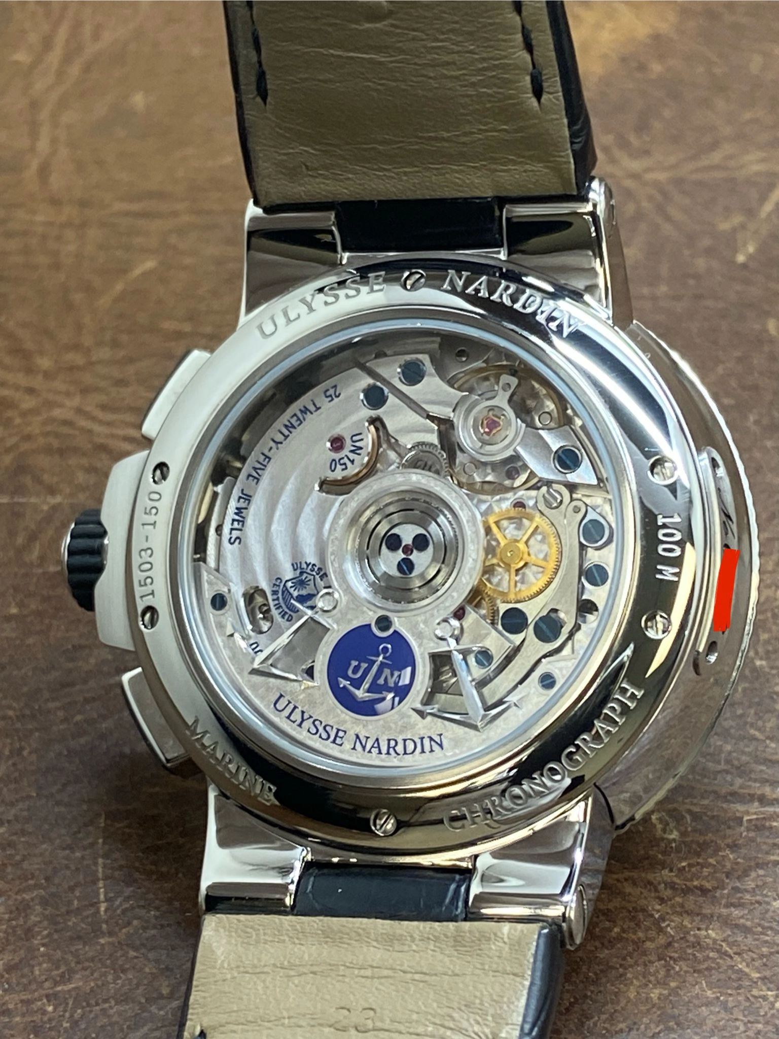 Ulysse Nardin Marine Chronograph Factory Warranty 1503-150 Black Dial Automatic Men's Watch