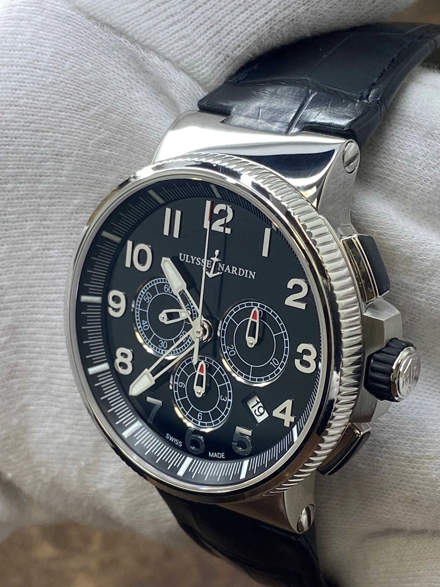 Ulysse Nardin Marine Chronograph Factory Warranty 1503-150 Black Dial Automatic Men's Watch
