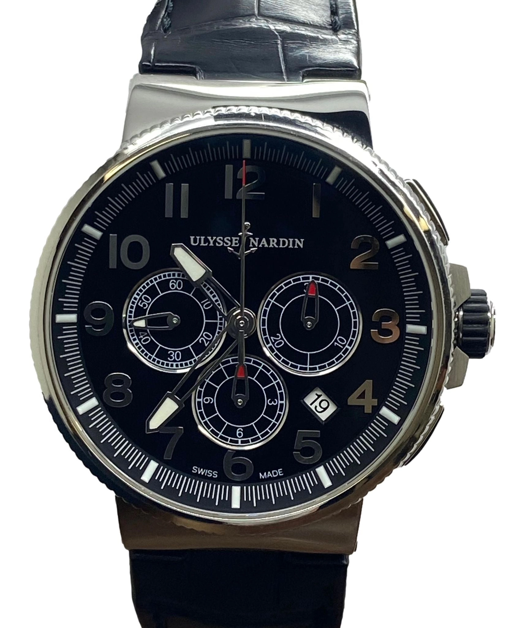 Ulysse Nardin Marine Chronograph Factory Warranty 1503-150 Black Dial Automatic Men's Watch