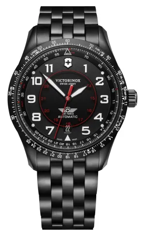 Victorinox Swiss Army Airboss Mechanical Automatic Black Stainless Steel Black Dial Date Mens Watch 241974