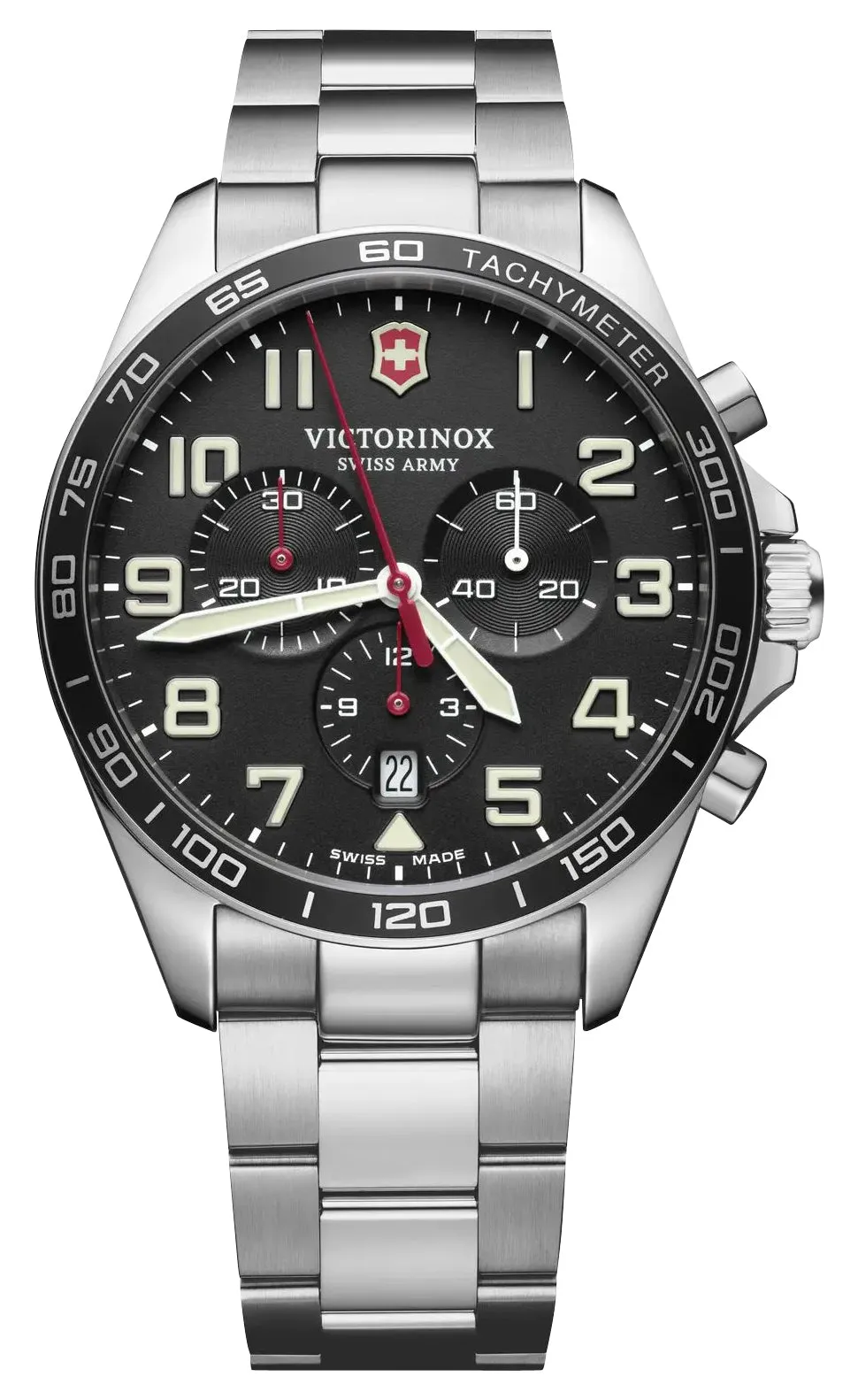 Victorinox Swiss Army Fieldforce Chronograph Stainless Steel Black Dial Date Quartz Mens Watch 241855