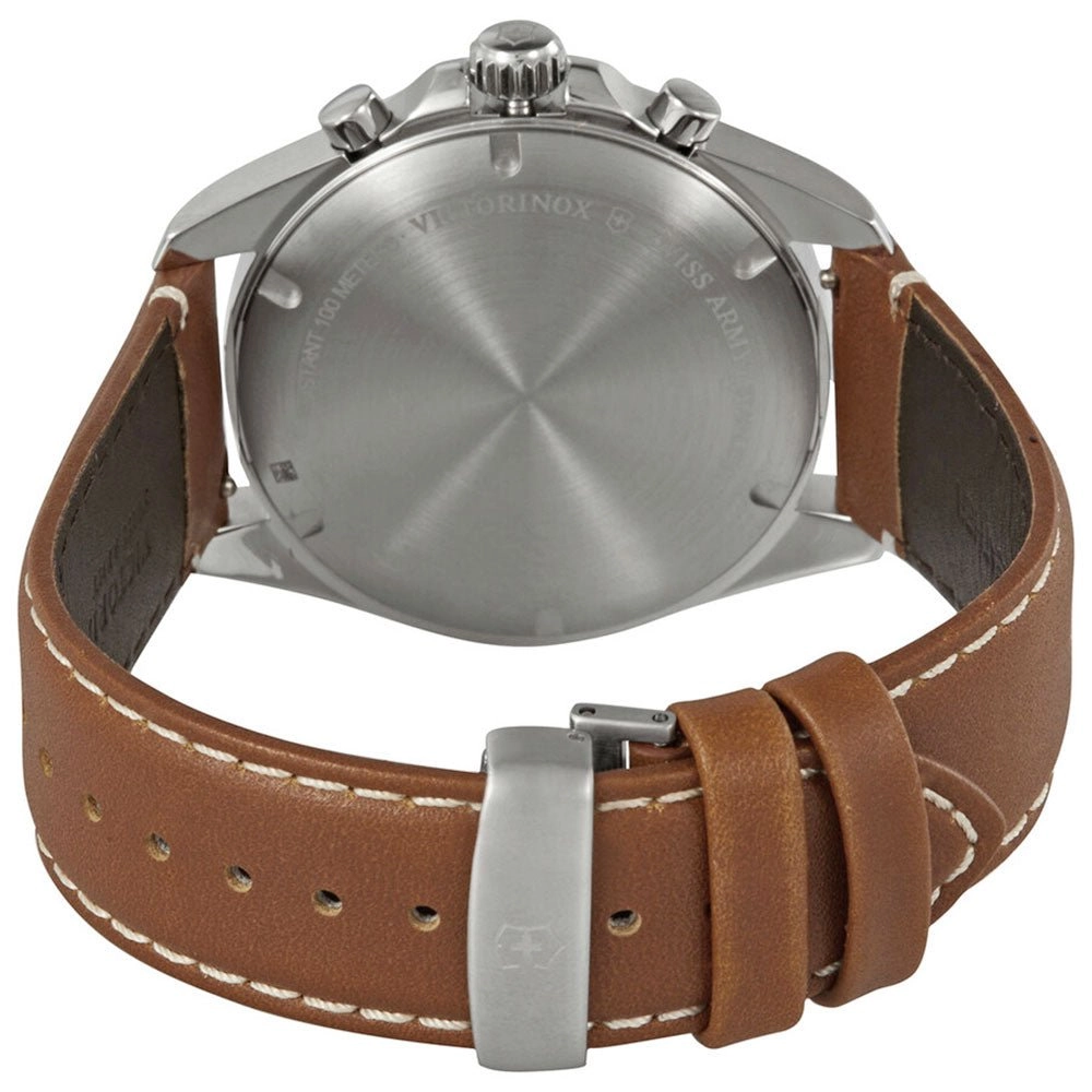 Victorinox Swiss Army Fieldforce Classic Chronograph Stainless Steel Silver Dial Brown Leather Strap Date Quartz Mens Watch 241900