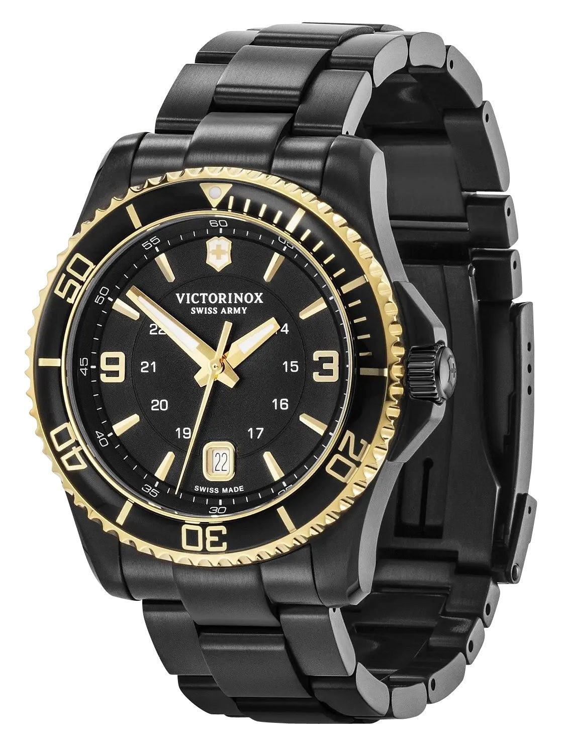 Victorinox Swiss Army Maverick Large Black Stainless Steel Black Dial Date Quartz Mens Watch 241884