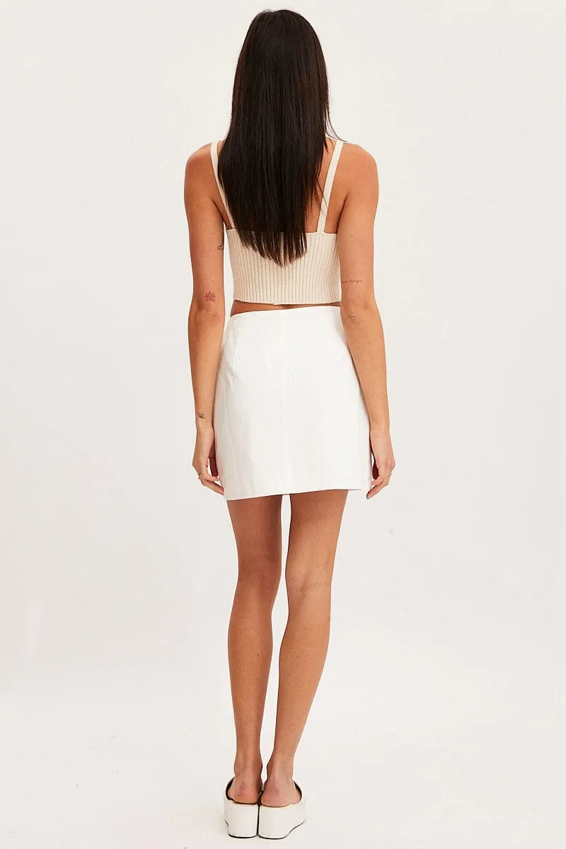 White Mini Skirt High Rise Button Down