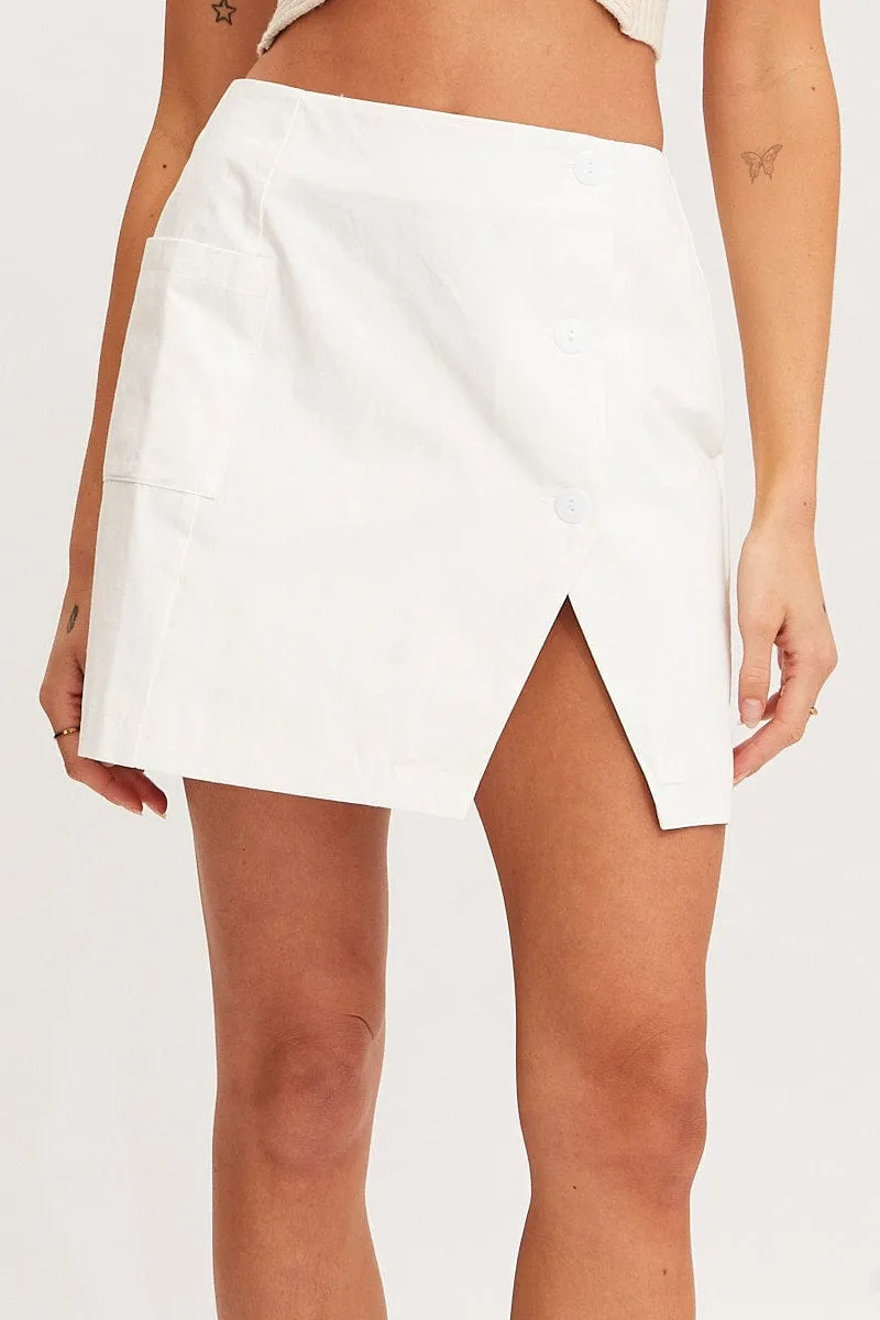 White Mini Skirt High Rise Button Down