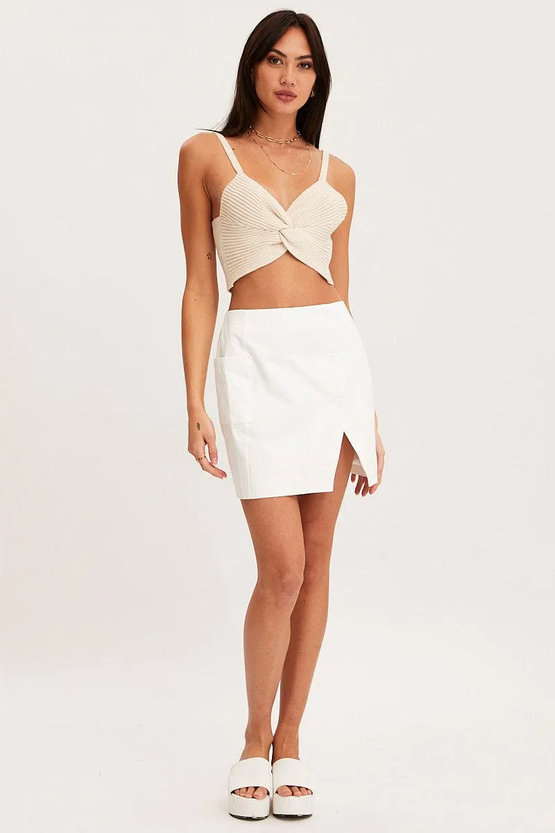 White Mini Skirt High Rise Button Down