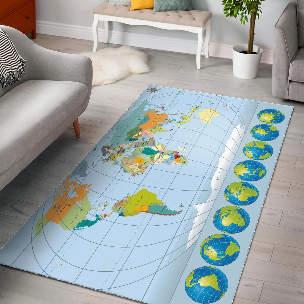 World Map Geography Area Rug