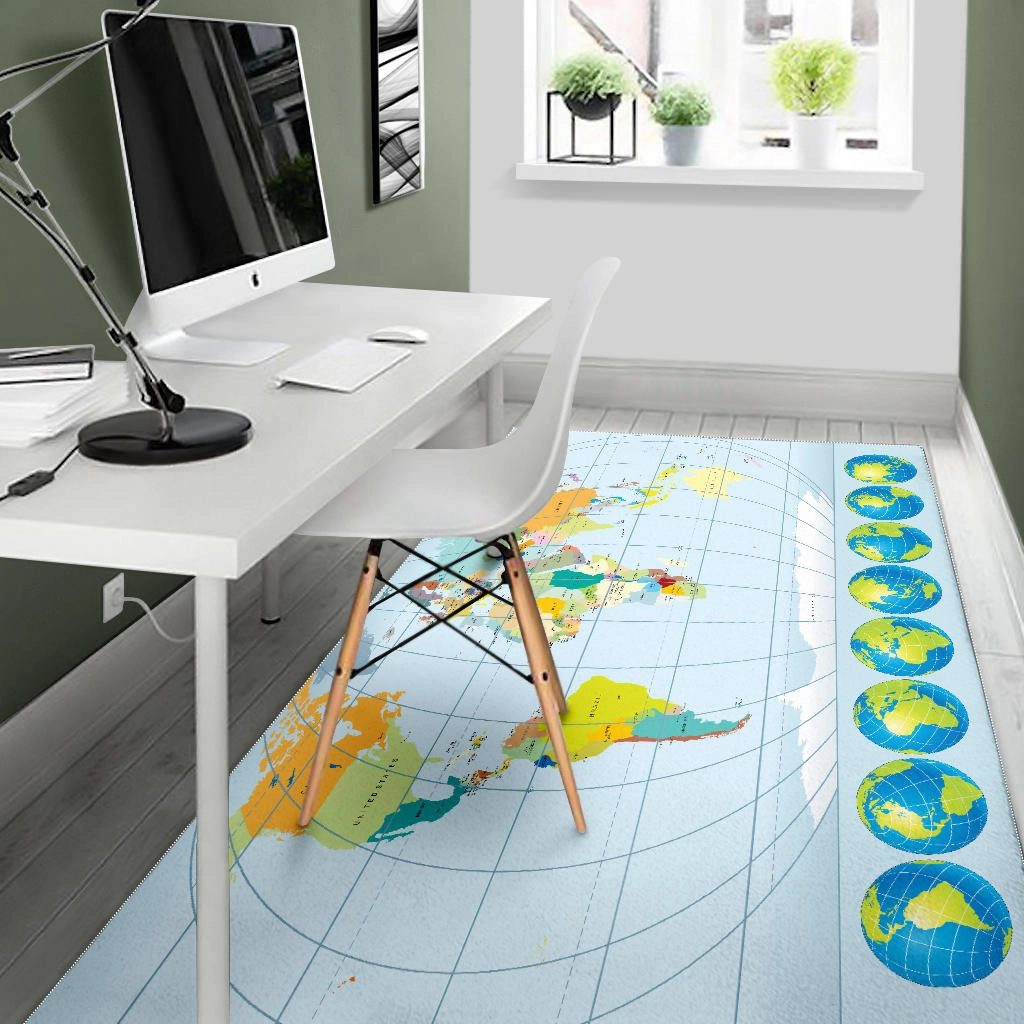 World Map Geography Area Rug