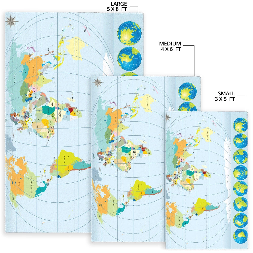 World Map Geography Area Rug