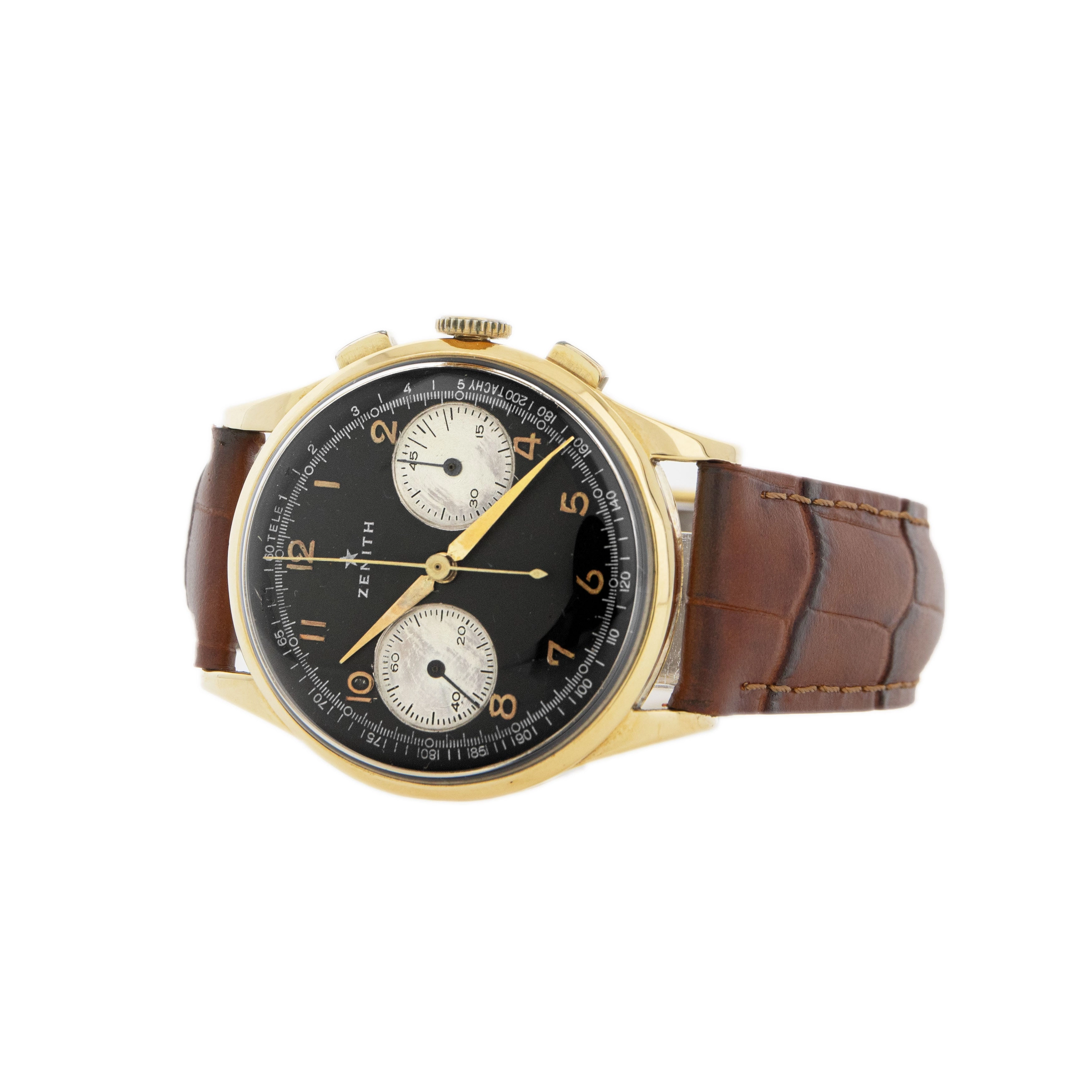 Zenith Vintage Chronograph Yellow Gold Black Dial Manual Wind 37.5mm 16518