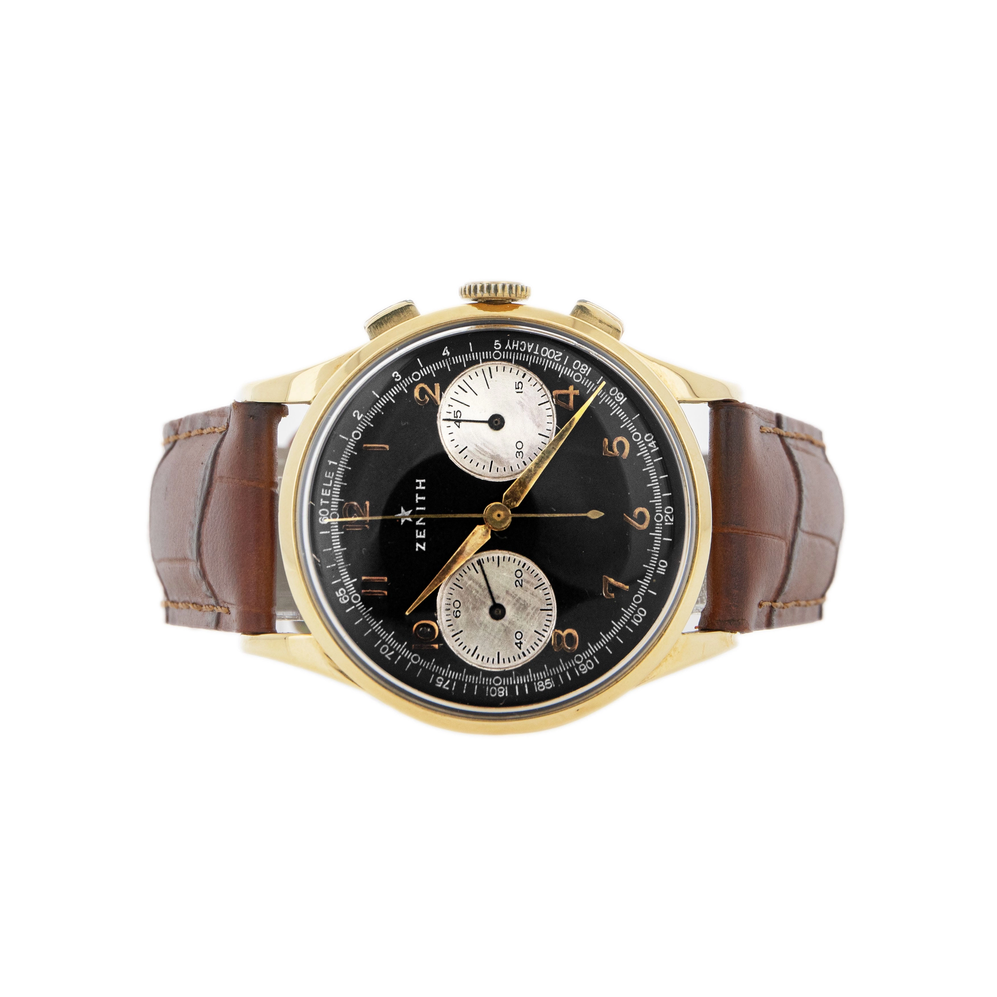 Zenith Vintage Chronograph Yellow Gold Black Dial Manual Wind 37.5mm 16518